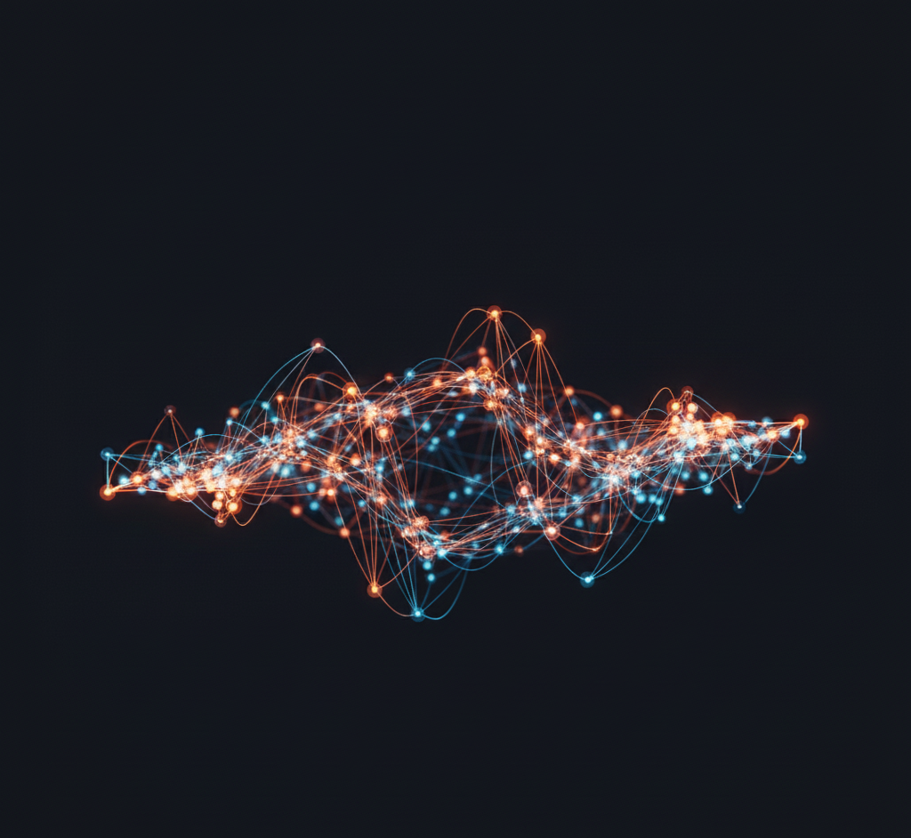 Red de nodos interconectados simbolizando automatización de procesos y flujos n8n ofrecidos por FOC Project.